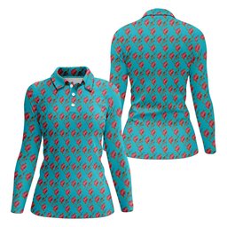 Gun And Rose Seamless Pattern Blue Golf Shirt, Women's Golf Tops, Ladies Golf Shirt SH818