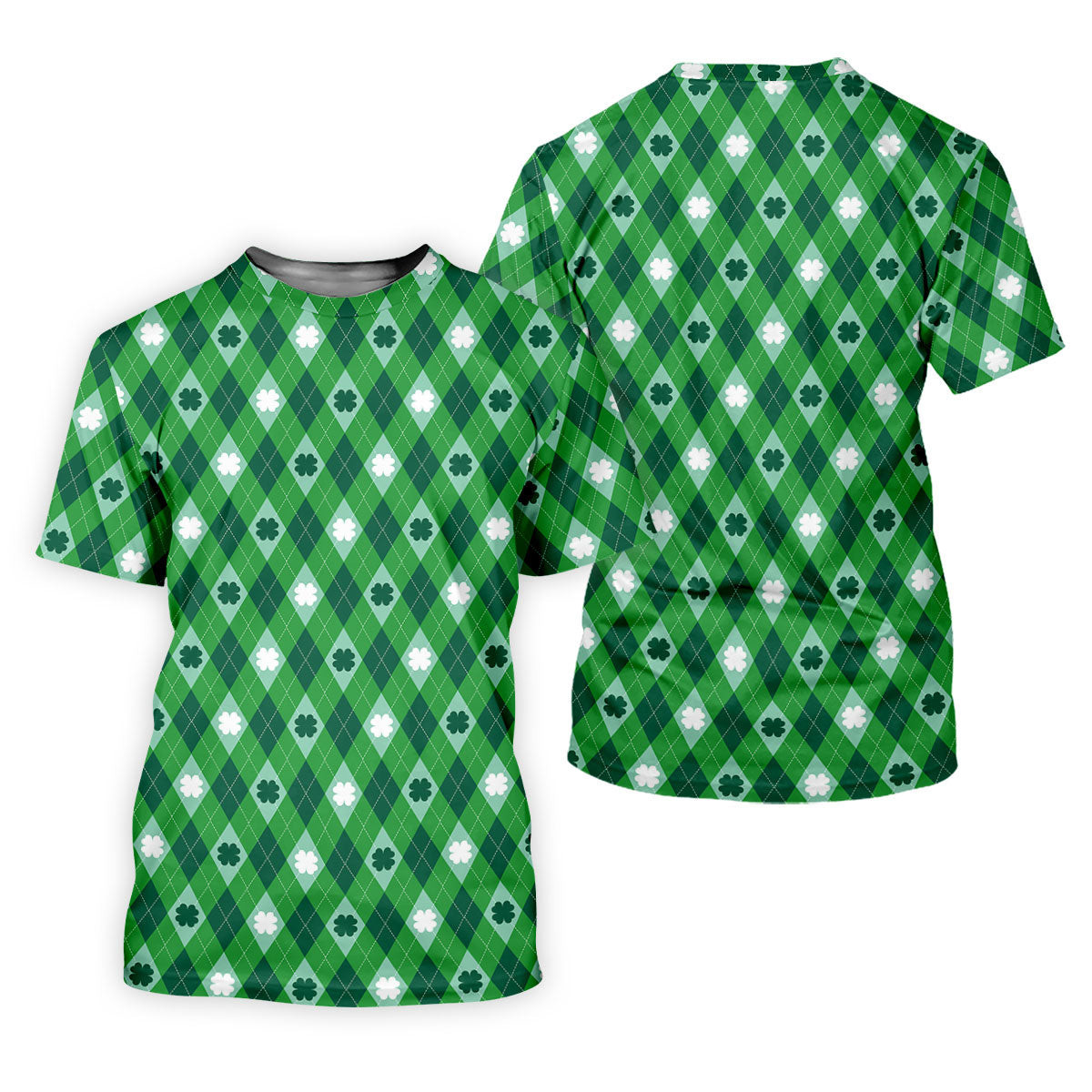 Green And White Lucky Four Leaf Clover Argyle Pattern St Patrick's Day Golf Shirt, Polo Shirts For Men SH818