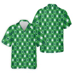 Green And White Lucky Four Leaf Clover Argyle Pattern St Patrick's Day Golf Shirt, Polo Shirts For Men SH818