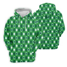 Green And White Lucky Four Leaf Clover Argyle Pattern St Patrick's Day Golf Shirt, Polo Shirts For Men SH818