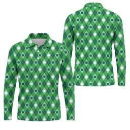 Green And White Lucky Four Leaf Clover Argyle Pattern St Patrick's Day Golf Shirt, Polo Shirts For Men SH818