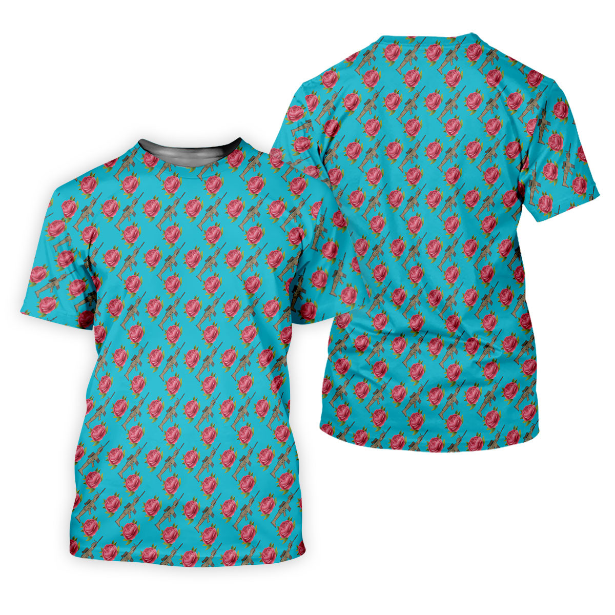 Gun And Rose Seamless Pattern Blue Golf Shirt, Golf Tops For Men, Golf Shirts For Men SH818