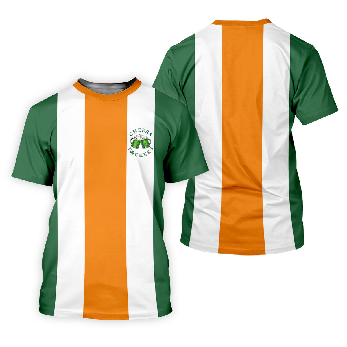 Green Orange White Vertical Stripes St Patrick's Day Golf Shirt, Women's Golf Tops, Ladies Golf Shirts SH818