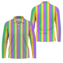 Green Gold Purple Vertical Stripe Mardi Gras Golf Shirt, Polo Shirts For Men, Golf Shirts For Men SH818