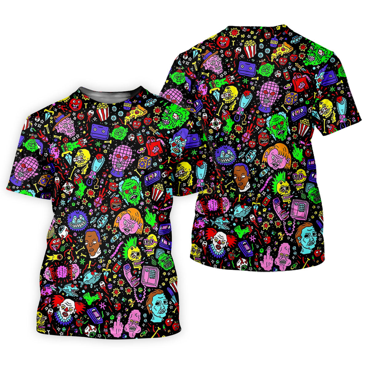 Halloween Horror Character Doodle Hawaiian Golf Shirt, Men's Golf Shirt, Printed Golf Polo Shirt SH818