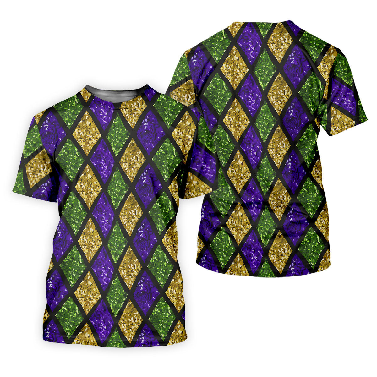 Green Purple Gold Argyle Pattern Sparkling Effect Mardi Gras Golf Shirt, Polo Shirts For Men, Golf Shirts For Men SH818