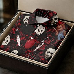 Halloween Horror Character Mask Pattern Hawaiian Golf Shirt, Men's Golf Shirt, Mens Golf Polo SH818