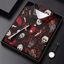 Halloween Horror Character Mask Pattern Hawaiian Golf Shirt, Men's Golf Shirt, Mens Golf Polo SH818