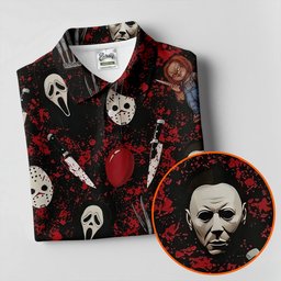 Halloween Horror Character Mask Pattern Hawaiian Golf Shirt, Men's Golf Shirt, Mens Golf Polo SH818
