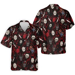 Halloween Horror Character Mask Pattern Hawaiian Golf Shirt, Men's Golf Shirt, Mens Golf Polo SH818