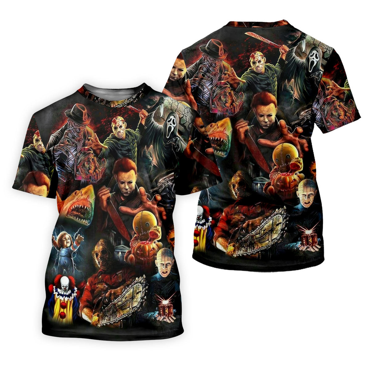 Halloween Horror Character Collage Golf Shirt, Men's Golf Shirt, Hawaiian Golf Shirt SH818