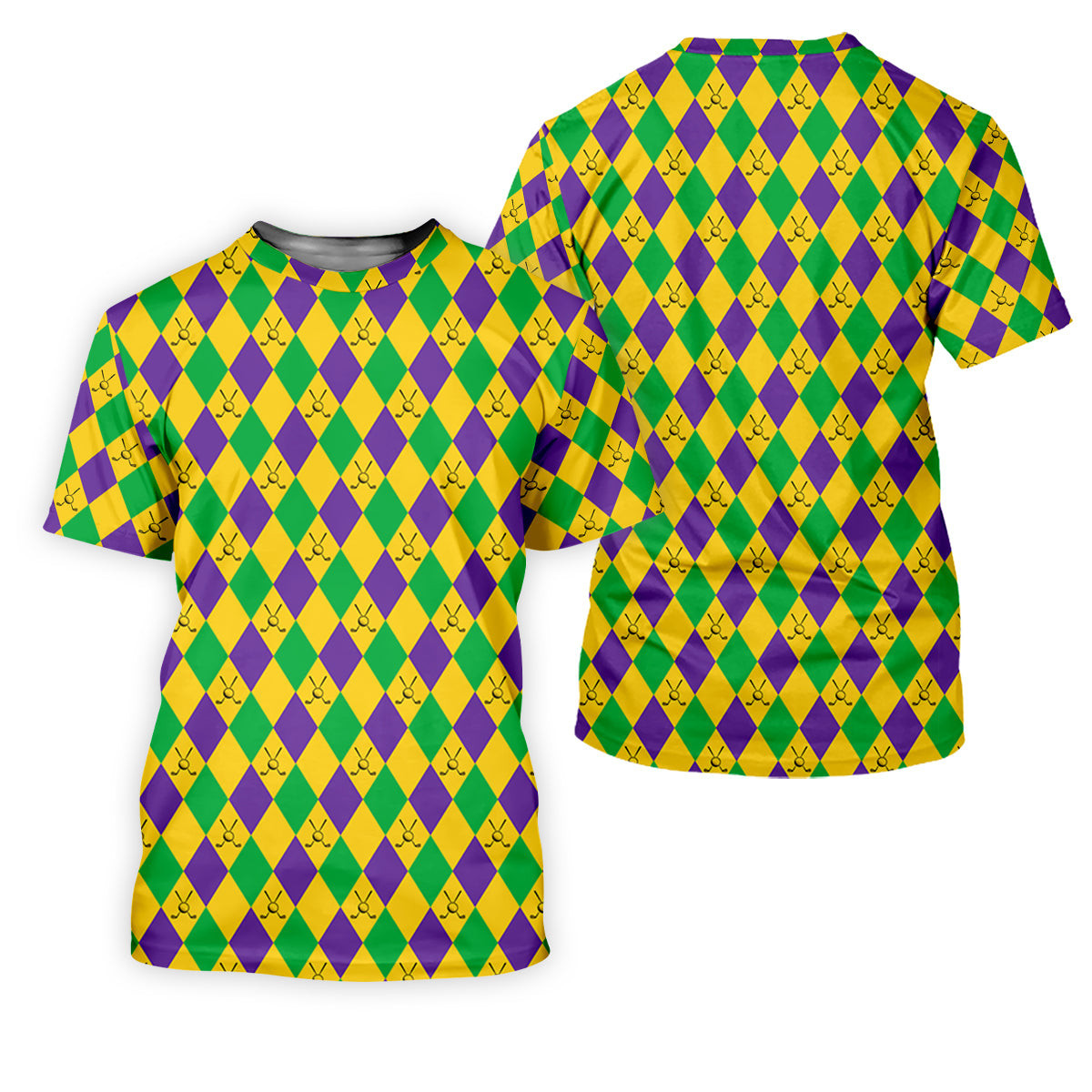 Green Gold Purple Argyle Pattern Mardi Gras Golf Shirt, Polo Shirts For Men, Golf Shirts For Men SH818