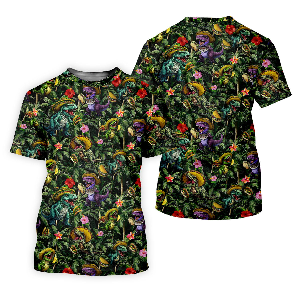 Hawaiian Dinosaur Sombreros Tacos Fun Golf Shirt, Cinco De Mayo Celebration Golf Shirt For Women SH818