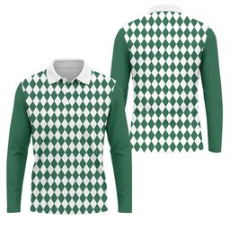 Green And White Argyle Pattern Retro Golf Shirt, Golf Tops For Men, Golf Shirts For Men, Polo For Men SH818