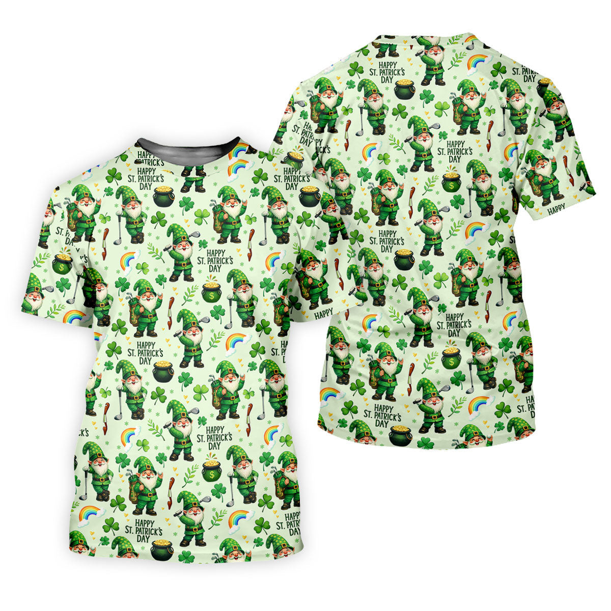 Happy St Patrick's Day Gnomes Shamrock Golf Shirt, Men's Funny Golf Shirts, Golf Shirts For Men SH818