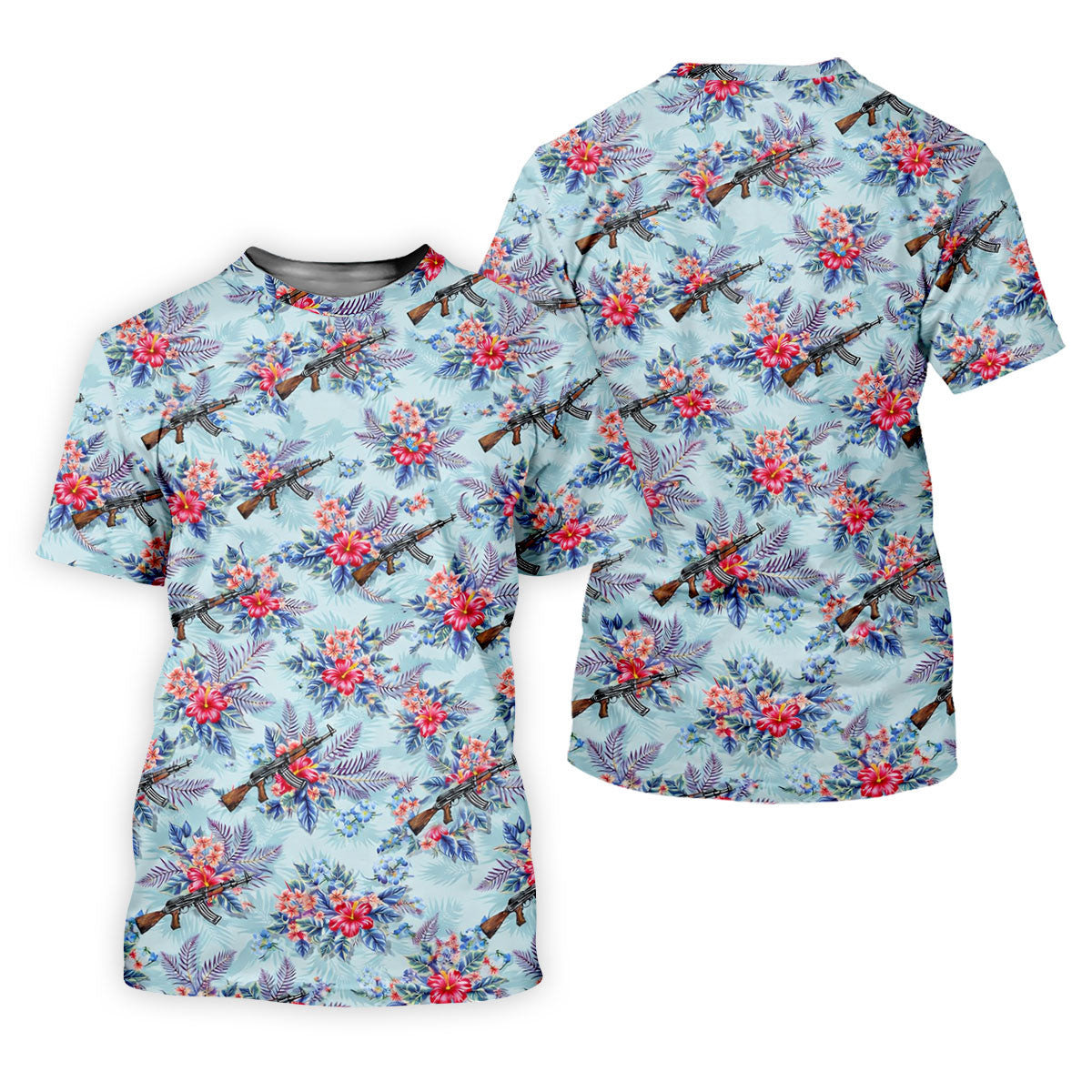Hawaiian Floral Military Theme Light Blue Golf Shirt, Ladies Golf Shirts, Women's Polo Shirt SH818