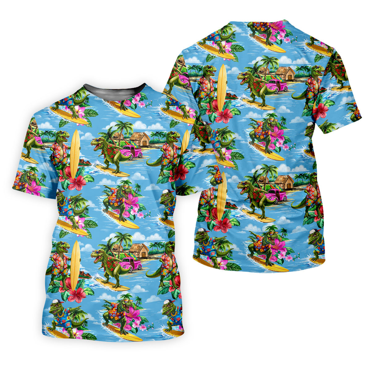 Hawaiian T Rex Surfboard Beach Hawaiian Golf Shirt, Golf Polo For Women, Printed Golf Shirt SH818