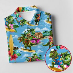 Hawaiian T Rex Surfboard Beach Hawaiian Golf Shirt, Golf Polo For Women, Printed Golf Shirt SH818
