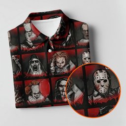 Horror Character Grid Halloween Golf Shirt, Mens Golf Polo, Golf Apparel For Men SH818