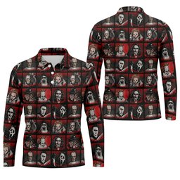 Horror Character Grid Halloween Golf Shirt, Mens Golf Polo, Golf Apparel For Men SH818