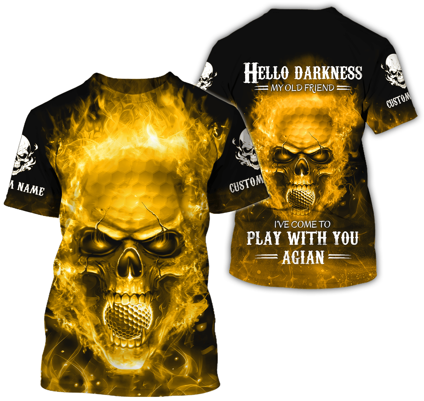 Hello Darkness My Old Fire Skull Golf Polo Shirt, Golf Apparel, Golf Gift For Men SH818