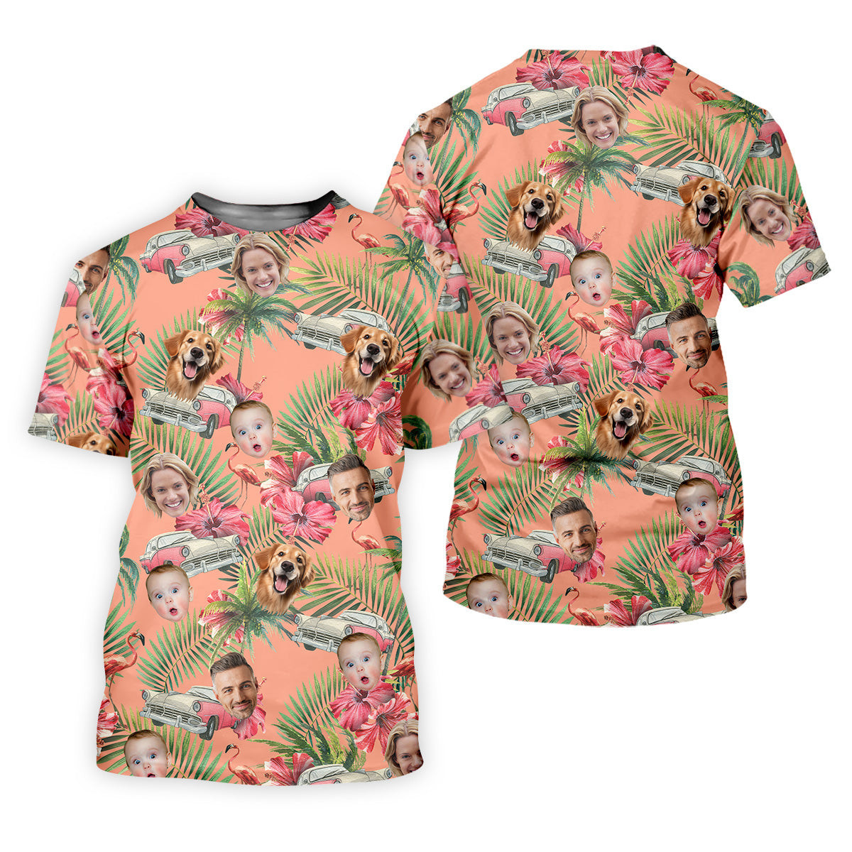 Hibiscus Shirt, Palm Tree Shirt, Pink Hawaiian Shirts, Custom Face Shirt, Great Golf Gifts For Guys SH818