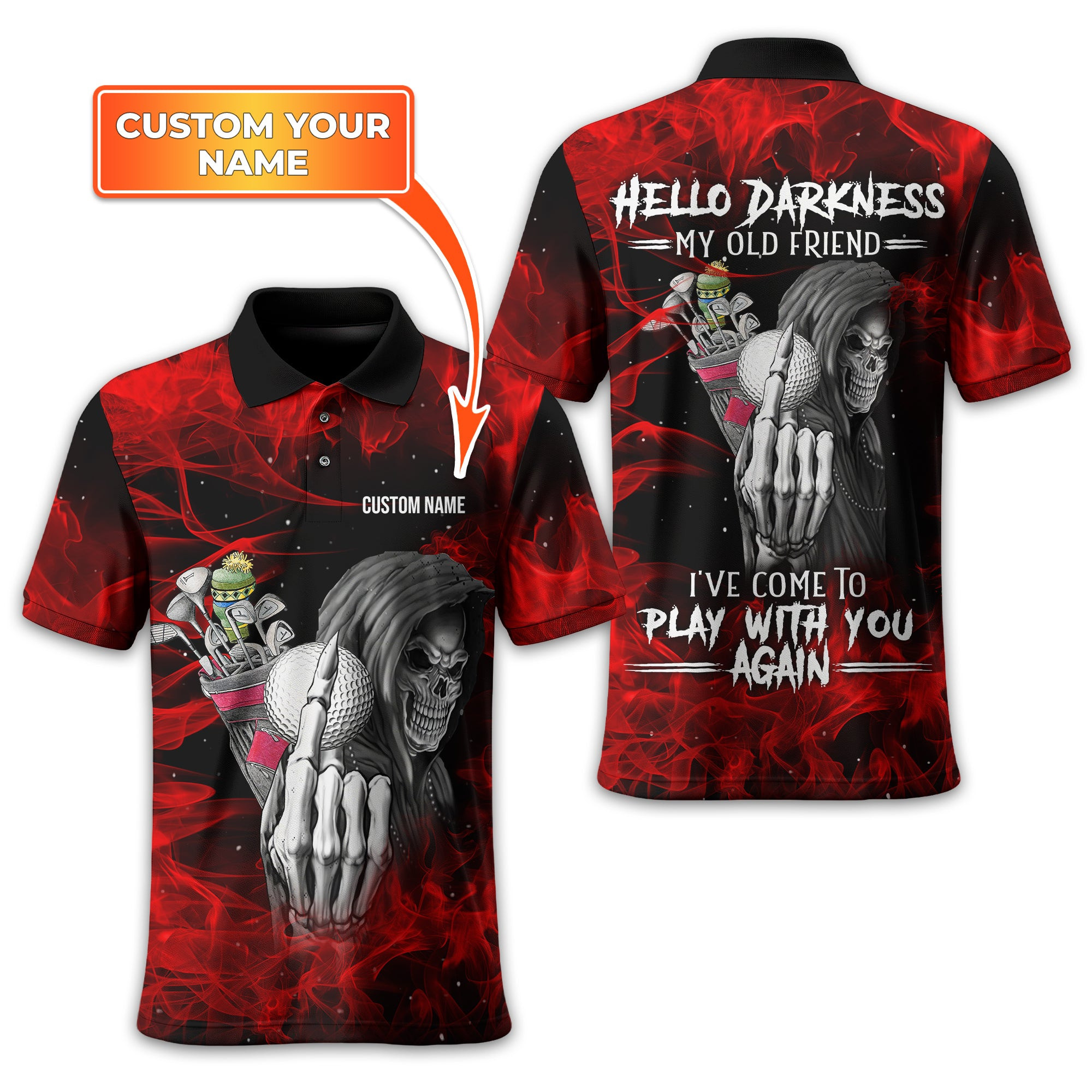 Hello Darkness My Old Friend, Custom Polo Golf Shirt, Present For Golfer SH818
