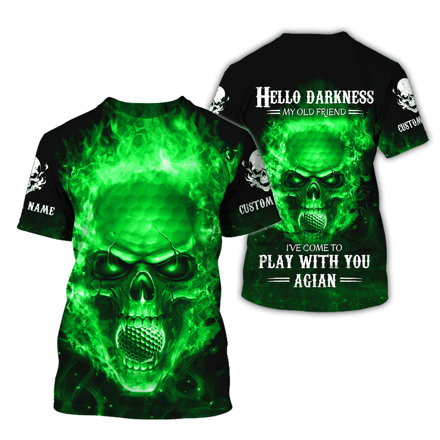 Hello Darkness My Old Green Blue Flame Skull Golf Polo Shirt, Golf Apparel, Golf Gift For Men SH818
