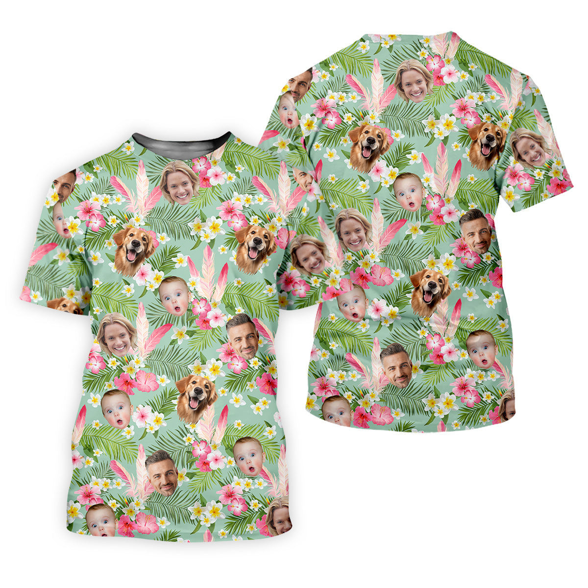 Hibiscus Hawaiian Shirt, Green Hawaiian Shirt, Custom Face Shirt, Mens Golf Polo Shirts, Best Gifts For Men Golfers SH818