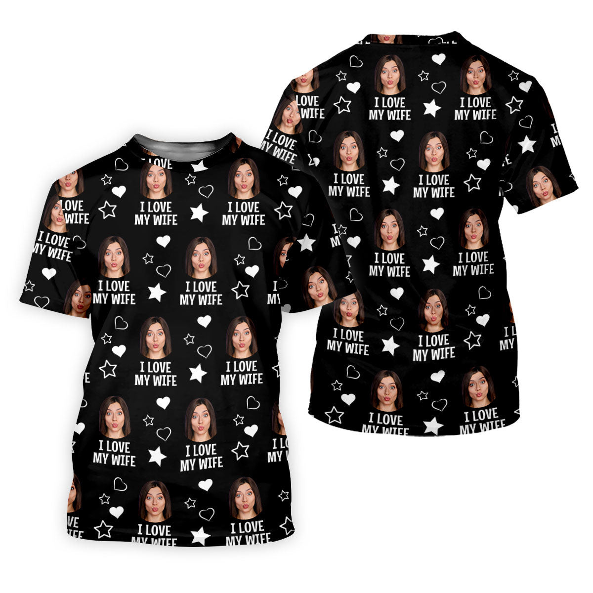 I Love My Husband Custom Face Black Golf Shirt, Fun Women's Golf Shirts, Valentines Golf Gift, Ladies Golf Shirts SH818