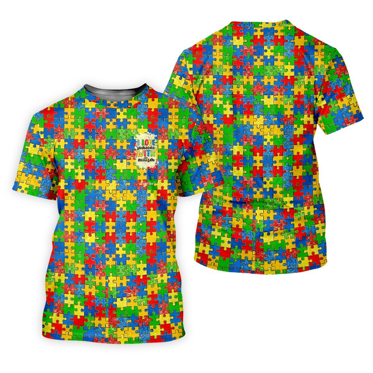 I Love Someone With Autism Colorful Puzzle Pattern Men's Golf Shirt, Autism Awareness Polo Shirts For Men SH818