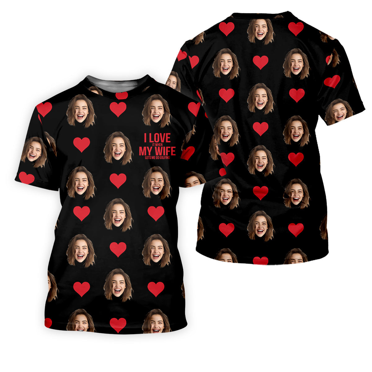 I Love My Wife Custom Photo Black Golf Shirt, Valentines Golf Gift, Women Golf Top, Ladies Golf Polos SH818