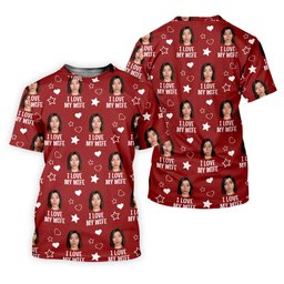 I Love My Husband Custom Face Red Golf Shirt, Fun Women's Golf Shirts, Valentines Golf Gift, Ladies Golf Shirts SH818