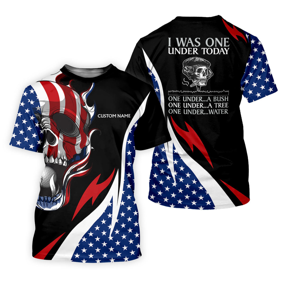I Was One Under Today Cool Skull US Flag Golf Shirt, 4th Of July Patriotic Golf Shirts For Men SH818