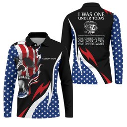 I Was One Under Today Cool Skull US Flag Golf Shirt, 4th Of July Patriotic Golf Shirts For Men SH818