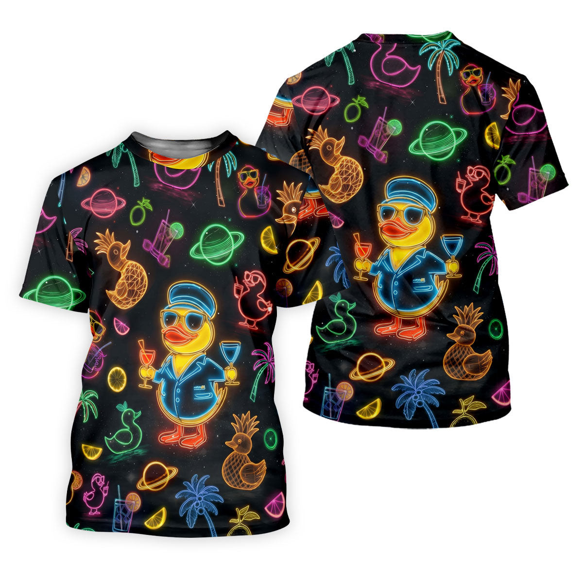 Jet Black Neon Duck Tropical Pattern Hawaiian Golf Shirt, Golf Shirts For Men, Polo Shirts For Men SH818