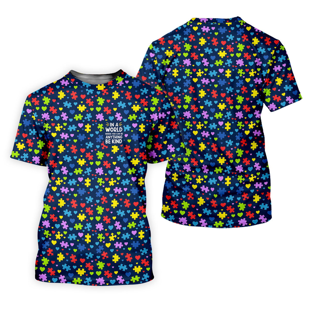 In A World Where You Can Be Anything Be Kind Autism Awareness Puzzle Pattern Navy Golf Shirt, Golf Shirt For Women SH818