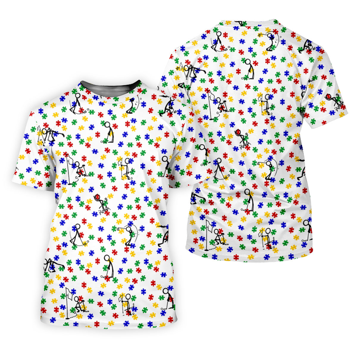 Funny Stick Figure Autism Puzzle Polo Shirts For Men, Autism Awareness Golf Shirt, Golfing Apparel SH818