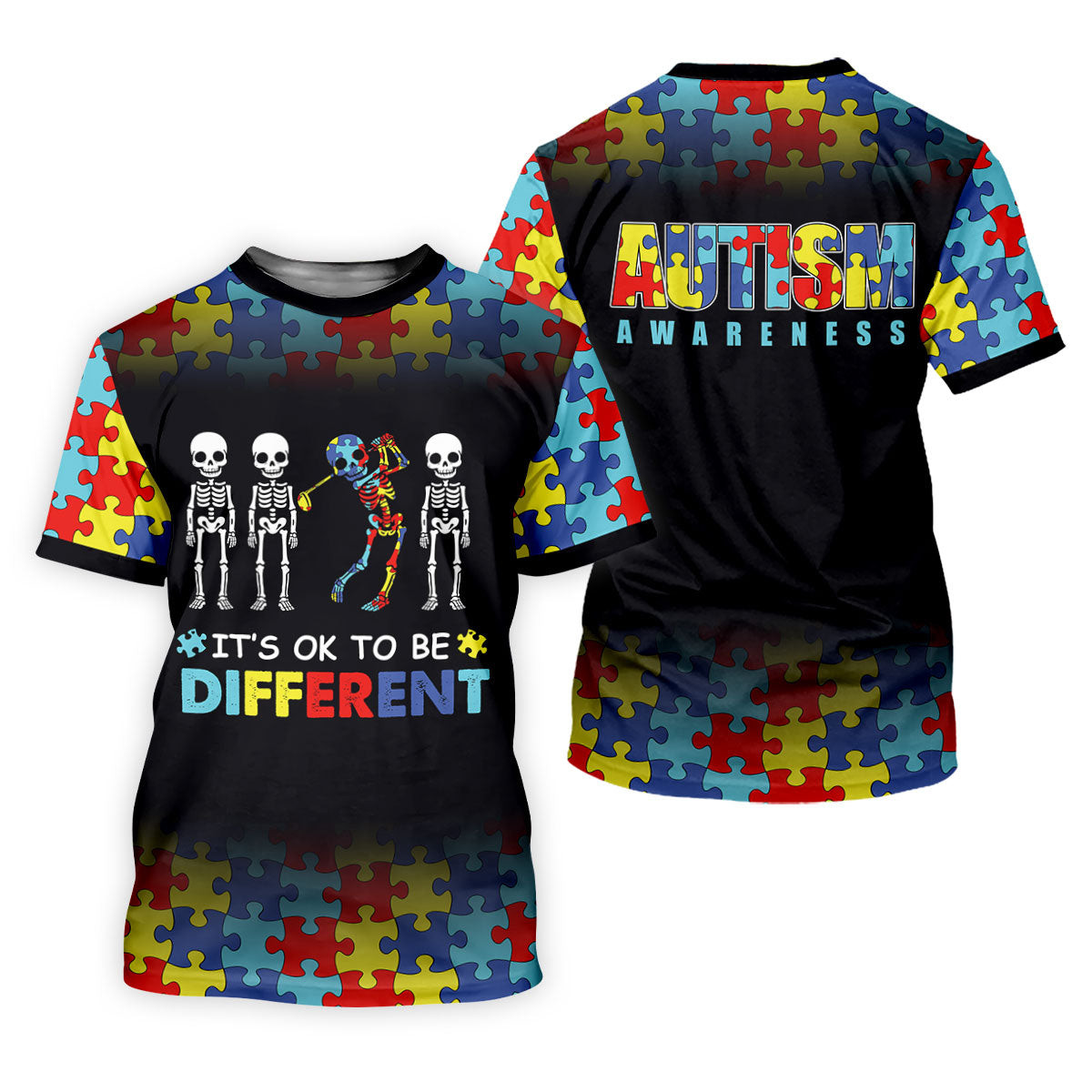 It's Ok To Be Different Women Polo Shirt, Autism Awareness Puzzle Pattern Black Fade Golf Shirts For Women, Autism Golf Shirt SH818
