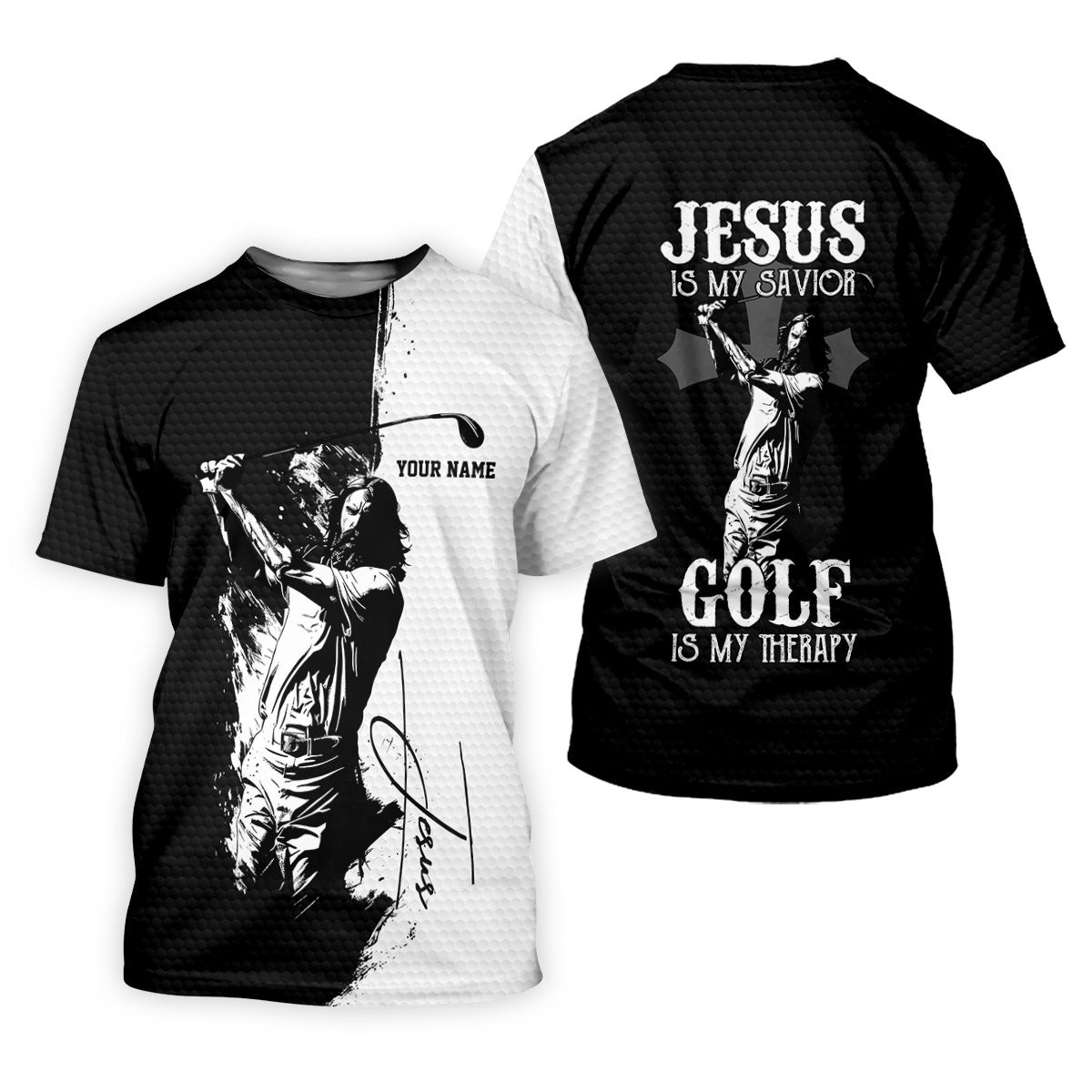 Jesus Is My Savior Golf Is My Therapy Christian Golf Shirt, Black And White Golf Polo, Ladies Golf Shirts SH818