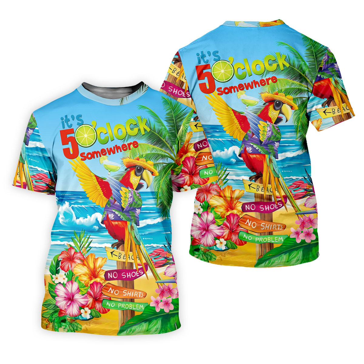 It's 5 O'Clock Somewhere Tropical Parrot Hawaiian Golf Shirt, Women's Golf Tops SH818