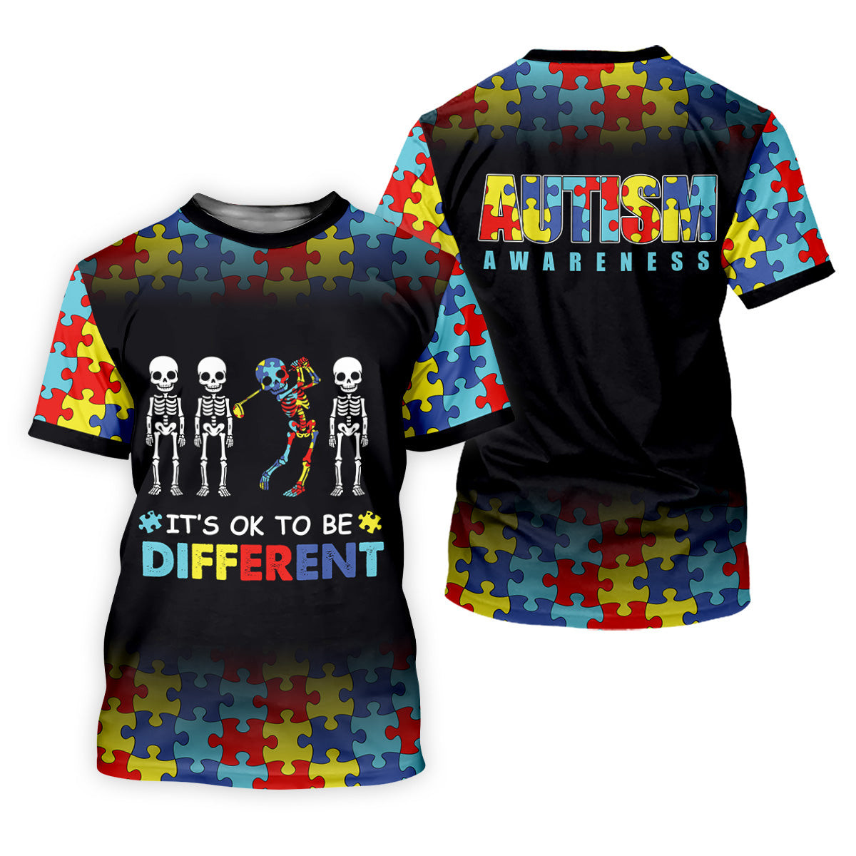 It's Ok To Be Different Men Polo Shirt, Autism Awareness Puzzle Pattern Black Fade Golf Shirts For Men, Autism Golf Shirt SH818