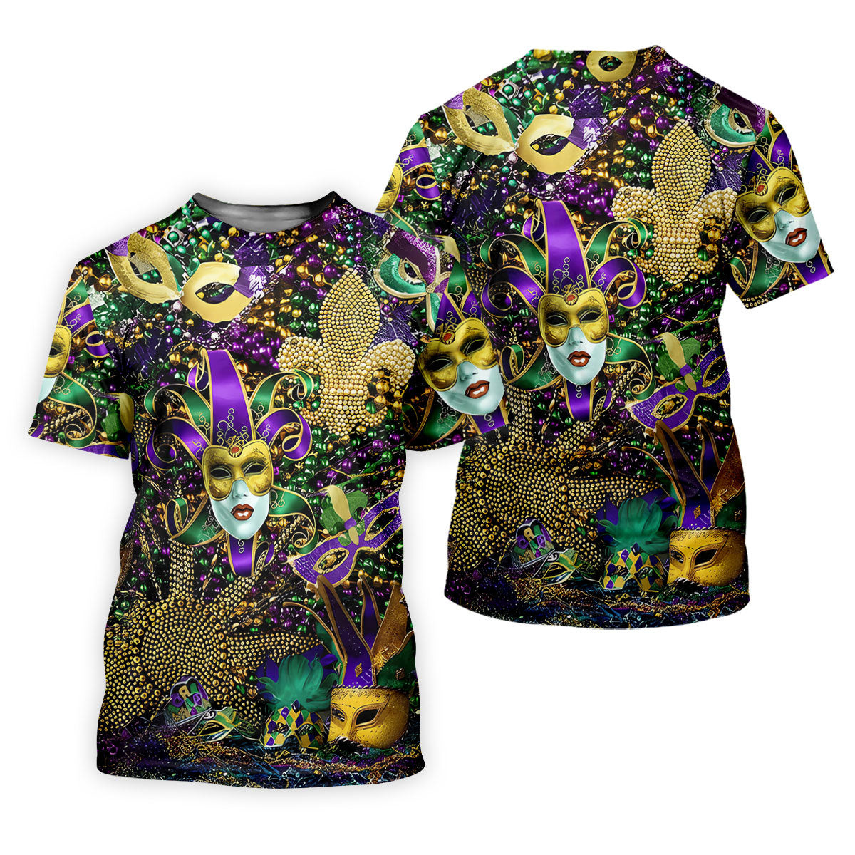 Jester Mask Purple Green Gold Fleur De Lis Beads Mardi Gras Golf Shirt, Women's Golf Tops, Ladies Golf Shirt SH818