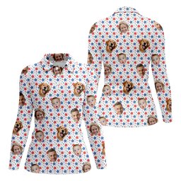 Family Portrait Golf Shirt, Patriotic Golf Shirt, USA Golf Shirt For Ladies, Women's Golf Polo Shirt SH818