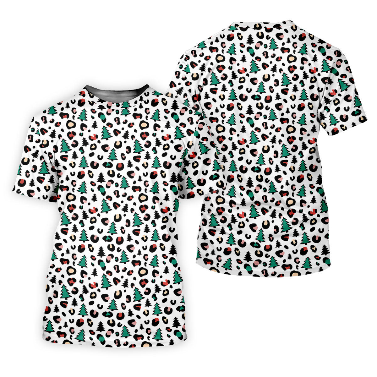 Leopard Pattern Xmas Pine Tree Golf Tops For Men, Christmas Golf Shirt, Cute Golf Outfit, Polo Shirts For Men SH818