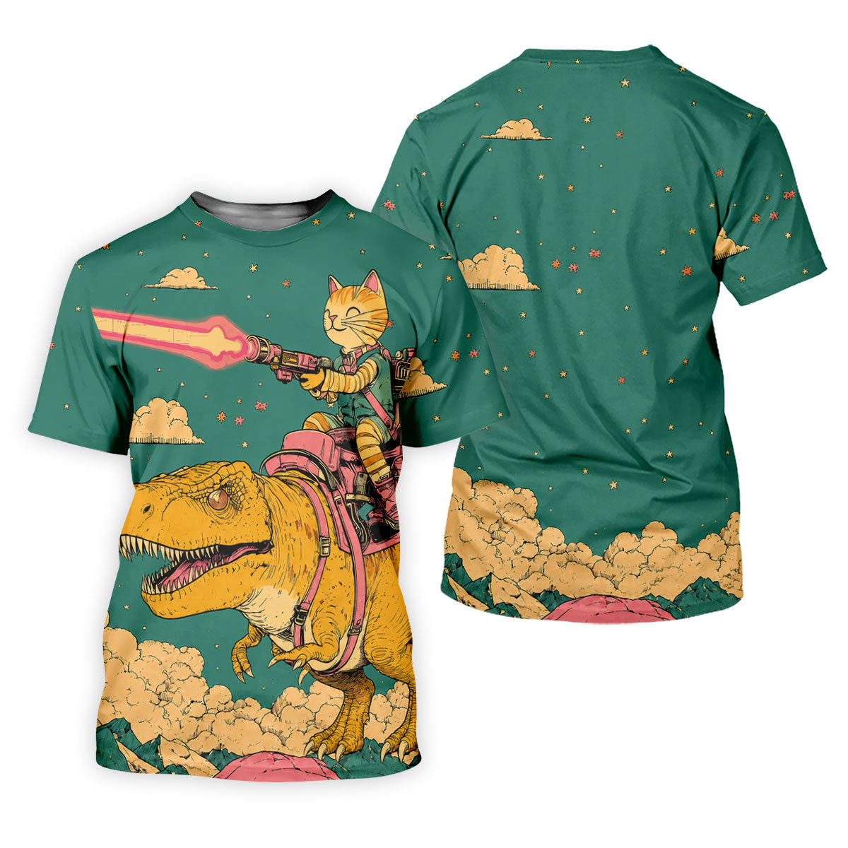 Laser Cat Dinosaur Golf Shirt, Retro Sci Fi T Rex Adventure Pattern, Golf Shirt For Men SH818