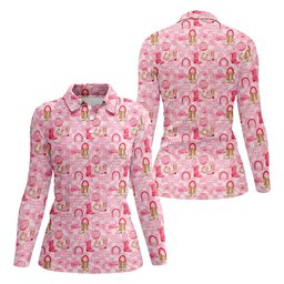 Let's Go Girl Pink Checkered Western Cowgirl Women's Golf Tops, Ladies Golf Polos, Golf Shirt For Women SH818