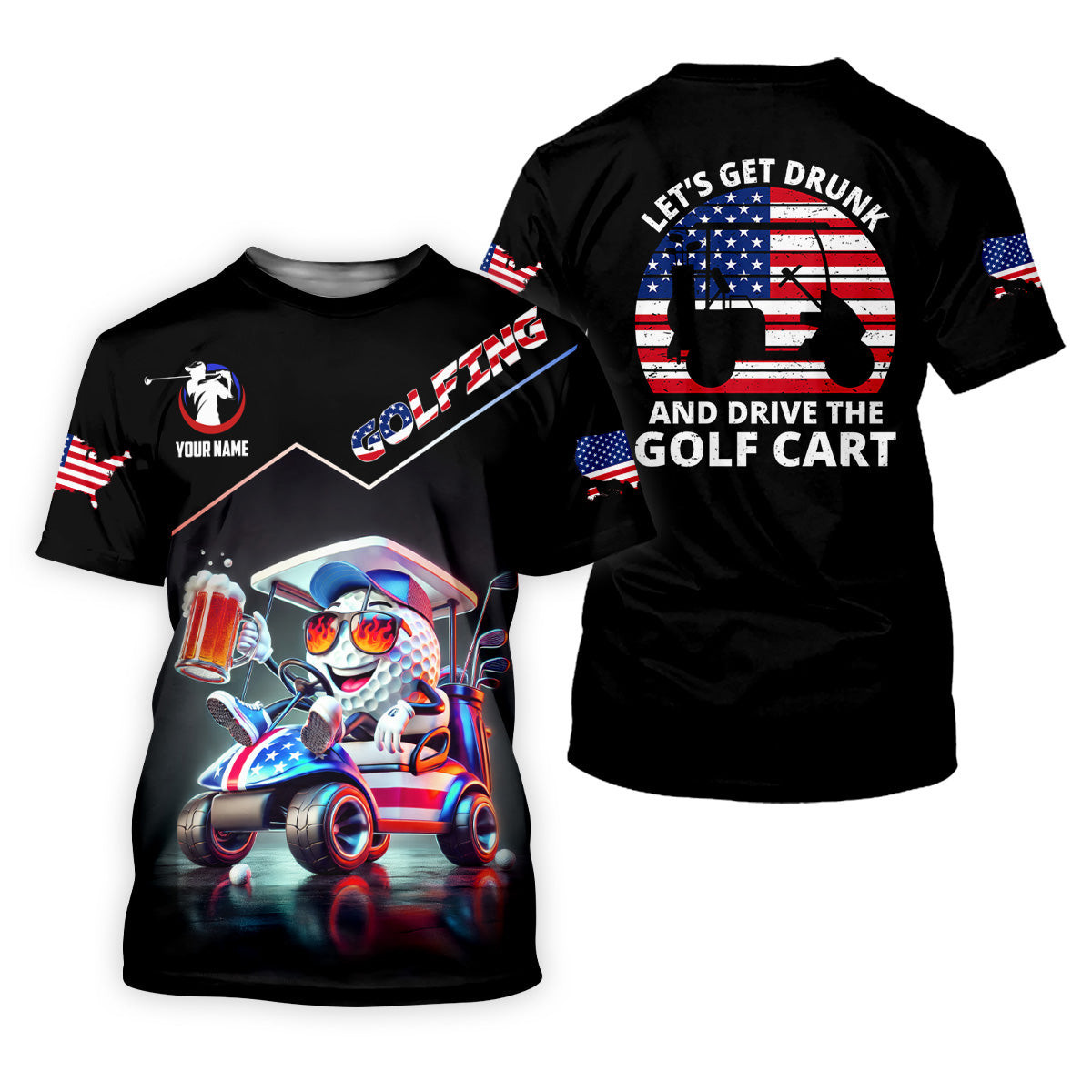Let's Get Drunk And Drive The Golf Cart Custom Men's Golf Polo Shirt, Funny Golf Shirt, Dad Golf Gift SH818