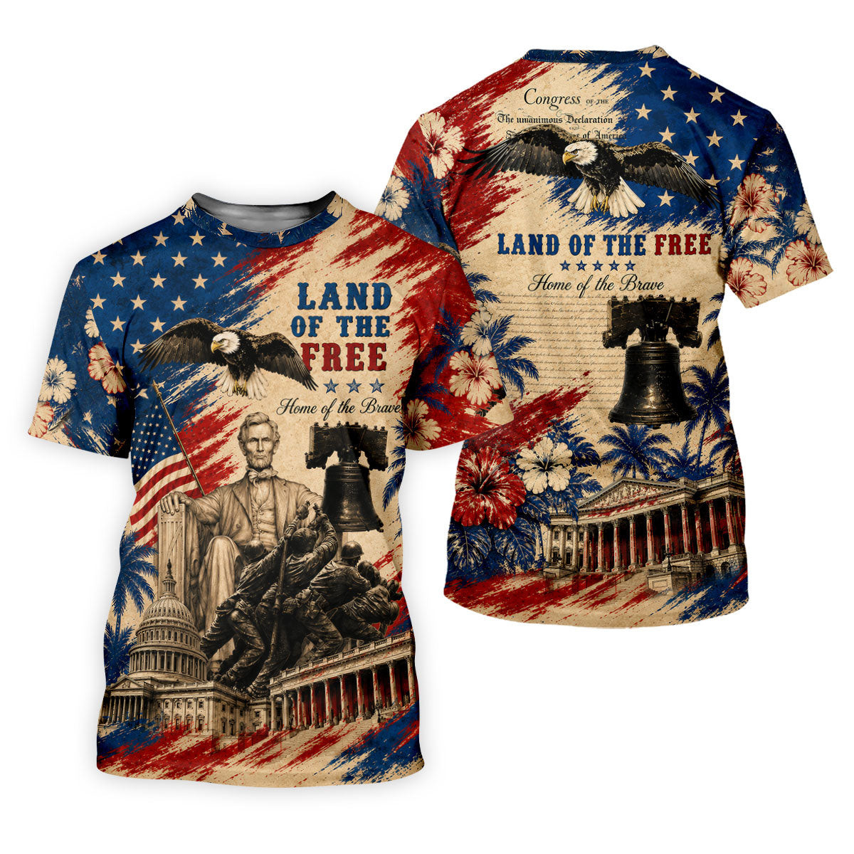 American Heritage Golf Shirt, Land Of The Free Patriotic Collage, Women's Golf Top SH818