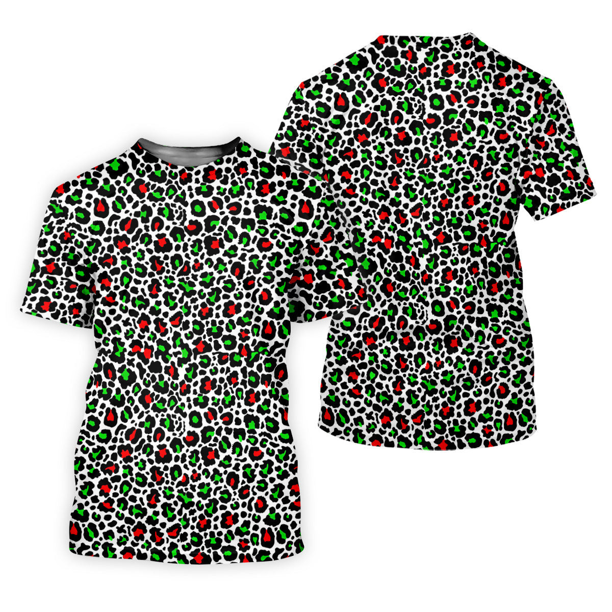 Leopard Pattern Xmas Pine Tree Green And Red Golf Tops For Men, Christmas Golf Shirt, Polo Shirts For Men SH818